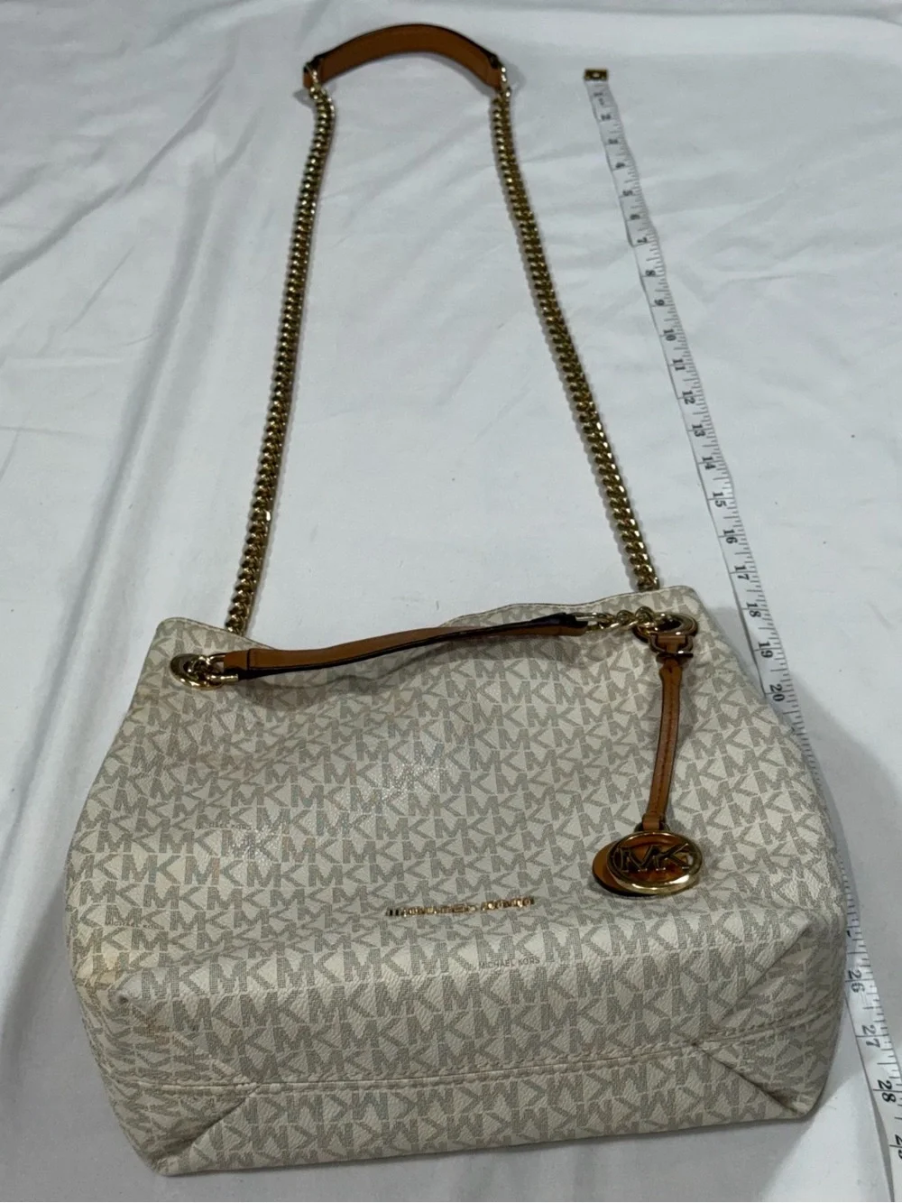 Michael Kors Susannah Medium Vanilla MK Logo Chain Shoulder Tote Bag